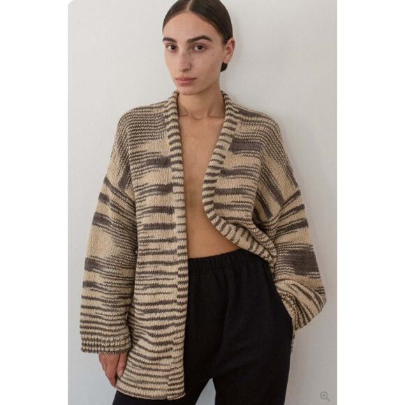 Wol Hide Sweaters - Wol Hide Loose Cardigan in 100% Organic Cotton Smoky Quartz Gray Beige S / M